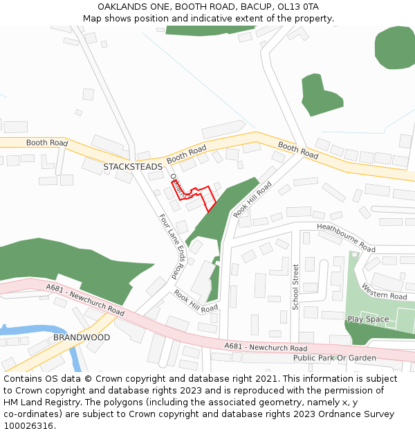 OAKLANDS ONE, BOOTH ROAD, BACUP, OL13 0TA: Location map and indicative extent of plot