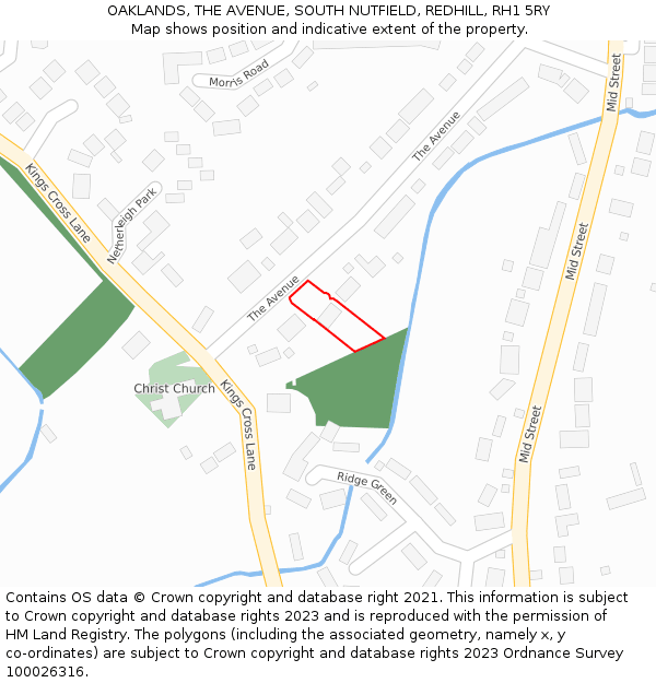 OAKLANDS, THE AVENUE, SOUTH NUTFIELD, REDHILL, RH1 5RY: Location map and indicative extent of plot