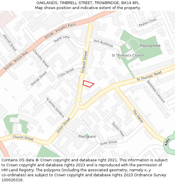 OAKLANDS, TIMBRELL STREET, TROWBRIDGE, BA14 8PL: Location map and indicative extent of plot