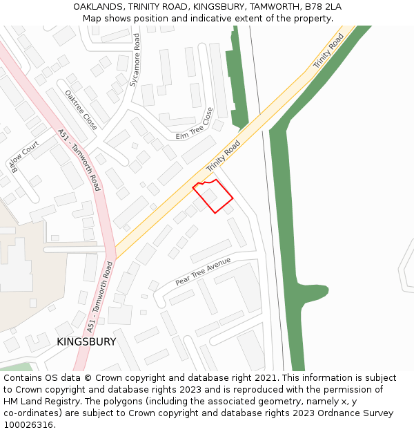 OAKLANDS, TRINITY ROAD, KINGSBURY, TAMWORTH, B78 2LA: Location map and indicative extent of plot