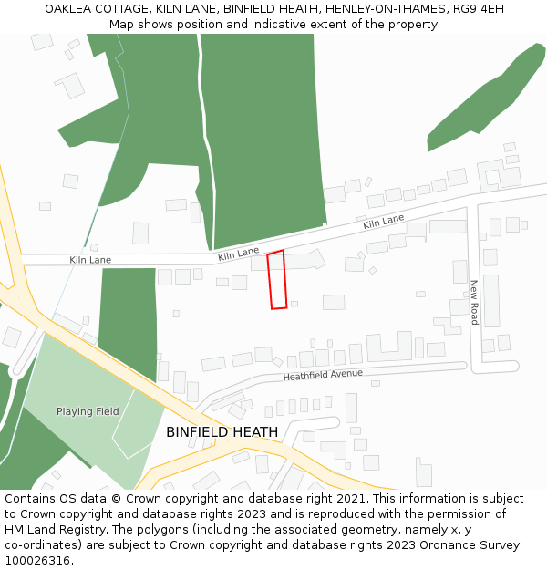 OAKLEA COTTAGE, KILN LANE, BINFIELD HEATH, HENLEY-ON-THAMES, RG9 4EH: Location map and indicative extent of plot