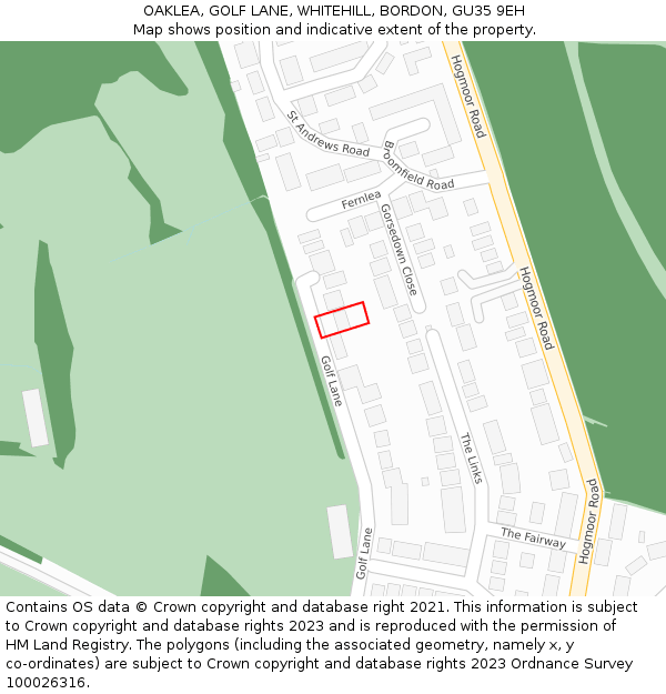 OAKLEA, GOLF LANE, WHITEHILL, BORDON, GU35 9EH: Location map and indicative extent of plot