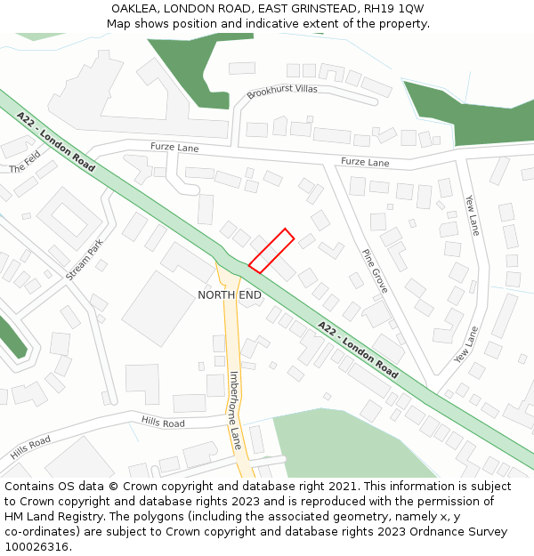 OAKLEA, LONDON ROAD, EAST GRINSTEAD, RH19 1QW: Location map and indicative extent of plot