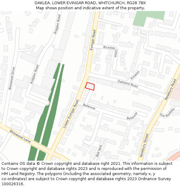 OAKLEA, LOWER EVINGAR ROAD, WHITCHURCH, RG28 7BX: Location map and indicative extent of plot