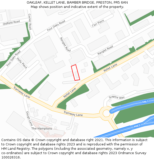 OAKLEAF, KELLET LANE, BAMBER BRIDGE, PRESTON, PR5 6AN: Location map and indicative extent of plot