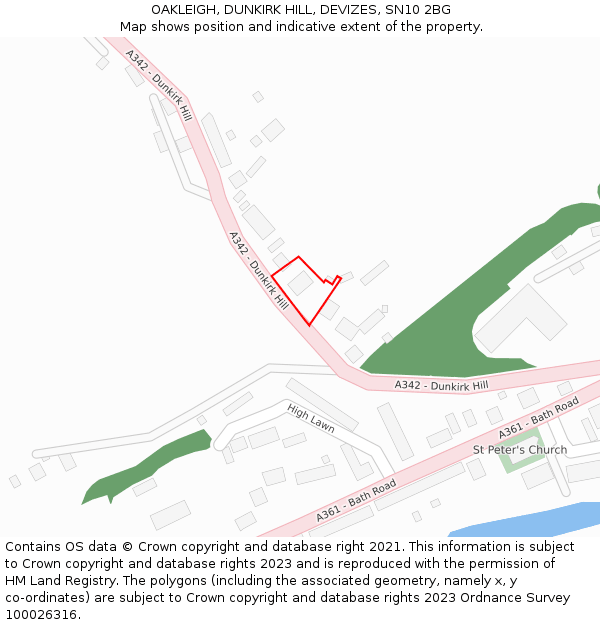 OAKLEIGH, DUNKIRK HILL, DEVIZES, SN10 2BG: Location map and indicative extent of plot