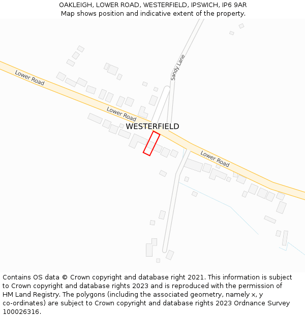 OAKLEIGH, LOWER ROAD, WESTERFIELD, IPSWICH, IP6 9AR: Location map and indicative extent of plot