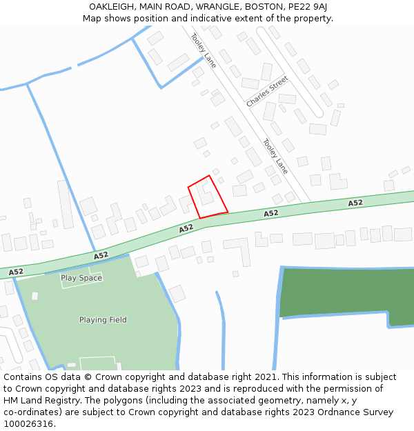 OAKLEIGH, MAIN ROAD, WRANGLE, BOSTON, PE22 9AJ: Location map and indicative extent of plot