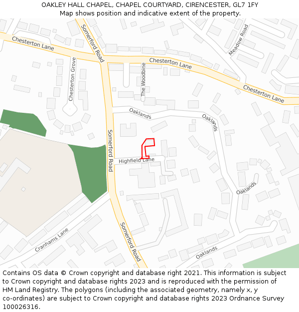 OAKLEY HALL CHAPEL, CHAPEL COURTYARD, CIRENCESTER, GL7 1FY: Location map and indicative extent of plot