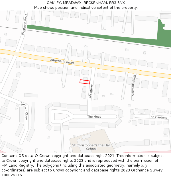 OAKLEY, MEADWAY, BECKENHAM, BR3 5NX: Location map and indicative extent of plot