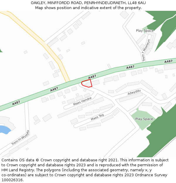 OAKLEY, MINFFORDD ROAD, PENRHYNDEUDRAETH, LL48 6AU: Location map and indicative extent of plot