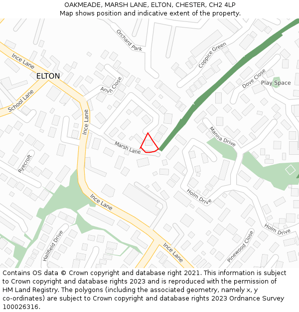 OAKMEADE, MARSH LANE, ELTON, CHESTER, CH2 4LP: Location map and indicative extent of plot