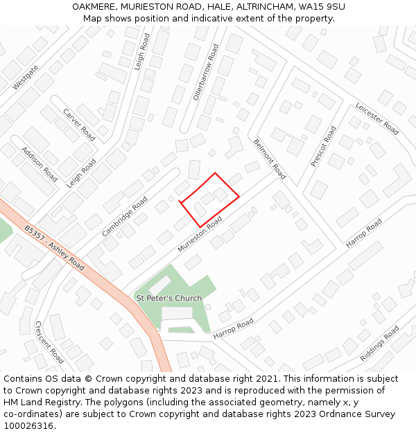 OAKMERE, MURIESTON ROAD, HALE, ALTRINCHAM, WA15 9SU: Location map and indicative extent of plot