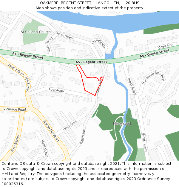 OAKMERE, REGENT STREET, LLANGOLLEN, LL20 8HS: Location map and indicative extent of plot