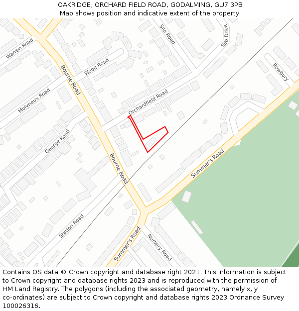 OAKRIDGE, ORCHARD FIELD ROAD, GODALMING, GU7 3PB: Location map and indicative extent of plot