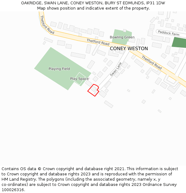 OAKRIDGE, SWAN LANE, CONEY WESTON, BURY ST EDMUNDS, IP31 1DW: Location map and indicative extent of plot
