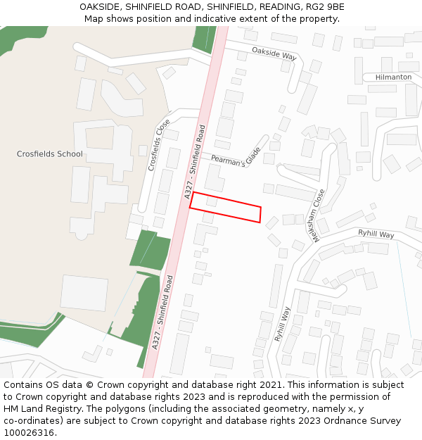 OAKSIDE, SHINFIELD ROAD, SHINFIELD, READING, RG2 9BE: Location map and indicative extent of plot