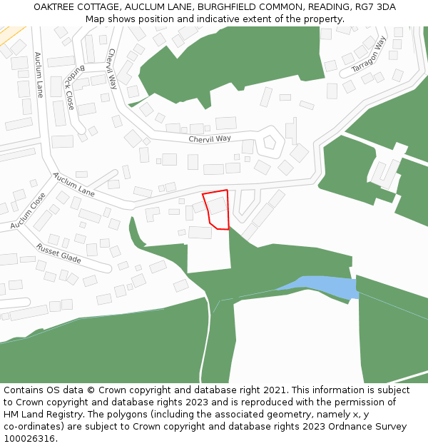 OAKTREE COTTAGE, AUCLUM LANE, BURGHFIELD COMMON, READING, RG7 3DA: Location map and indicative extent of plot