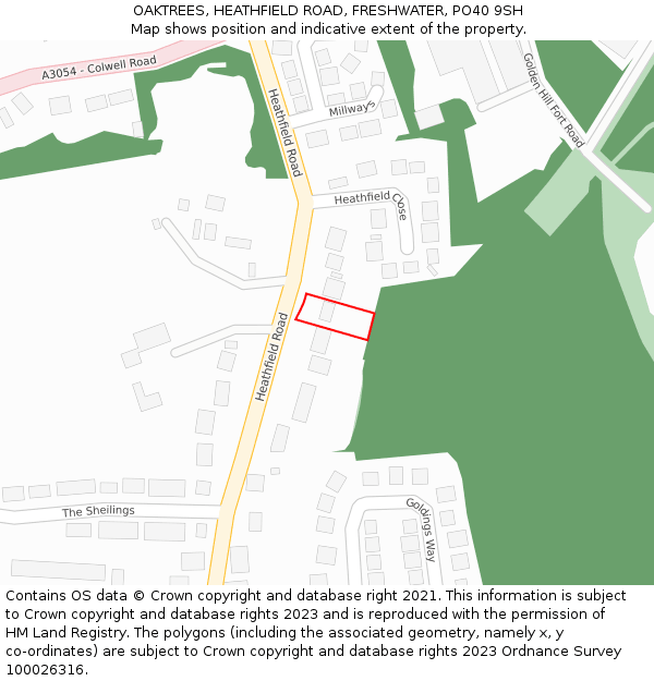 OAKTREES, HEATHFIELD ROAD, FRESHWATER, PO40 9SH: Location map and indicative extent of plot