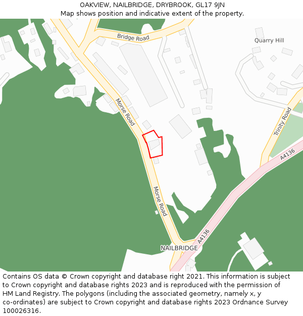 OAKVIEW, NAILBRIDGE, DRYBROOK, GL17 9JN: Location map and indicative extent of plot