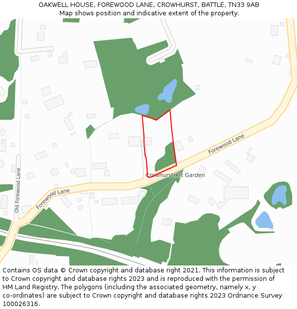 OAKWELL HOUSE, FOREWOOD LANE, CROWHURST, BATTLE, TN33 9AB: Location map and indicative extent of plot