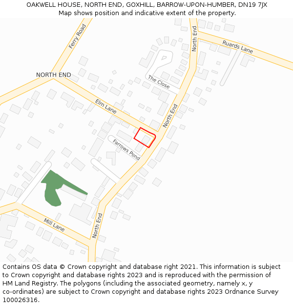 OAKWELL HOUSE, NORTH END, GOXHILL, BARROW-UPON-HUMBER, DN19 7JX: Location map and indicative extent of plot