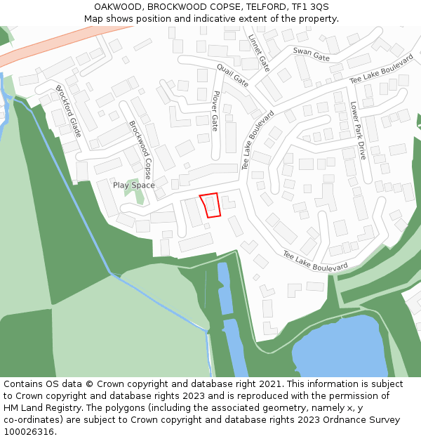 OAKWOOD, BROCKWOOD COPSE, TELFORD, TF1 3QS: Location map and indicative extent of plot