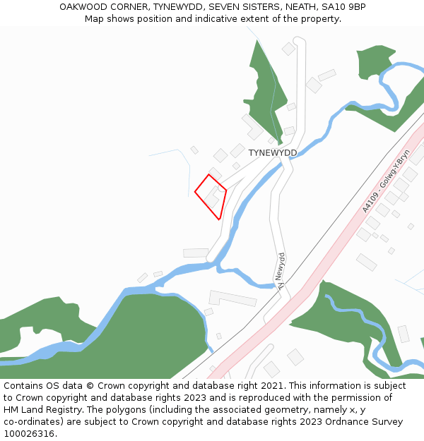 OAKWOOD CORNER, TYNEWYDD, SEVEN SISTERS, NEATH, SA10 9BP: Location map and indicative extent of plot