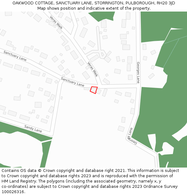 OAKWOOD COTTAGE, SANCTUARY LANE, STORRINGTON, PULBOROUGH, RH20 3JD: Location map and indicative extent of plot