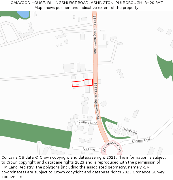 OAKWOOD HOUSE, BILLINGSHURST ROAD, ASHINGTON, PULBOROUGH, RH20 3AZ: Location map and indicative extent of plot