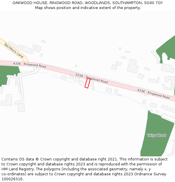 OAKWOOD HOUSE, RINGWOOD ROAD, WOODLANDS, SOUTHAMPTON, SO40 7GY: Location map and indicative extent of plot