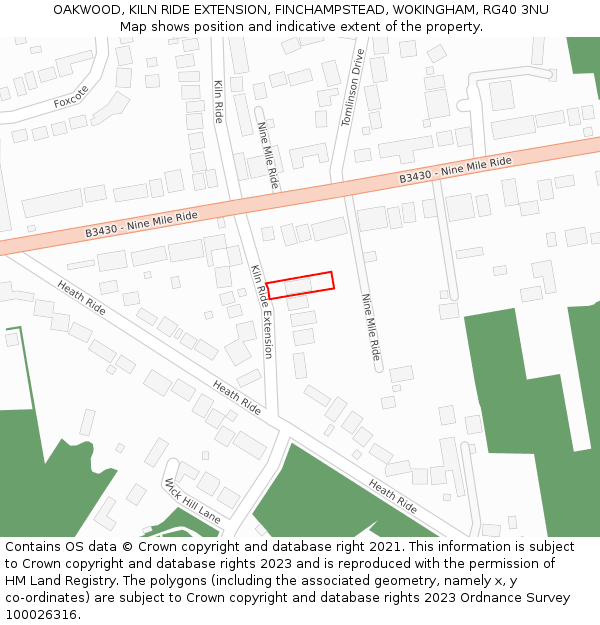 OAKWOOD, KILN RIDE EXTENSION, FINCHAMPSTEAD, WOKINGHAM, RG40 3NU: Location map and indicative extent of plot