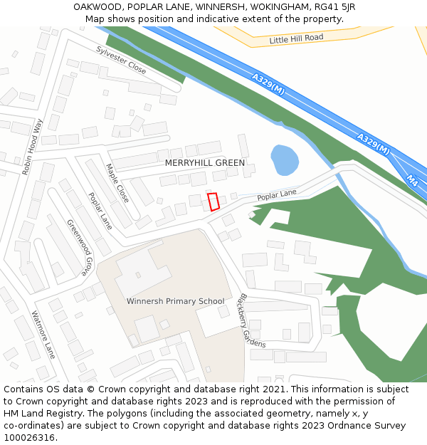 OAKWOOD, POPLAR LANE, WINNERSH, WOKINGHAM, RG41 5JR: Location map and indicative extent of plot