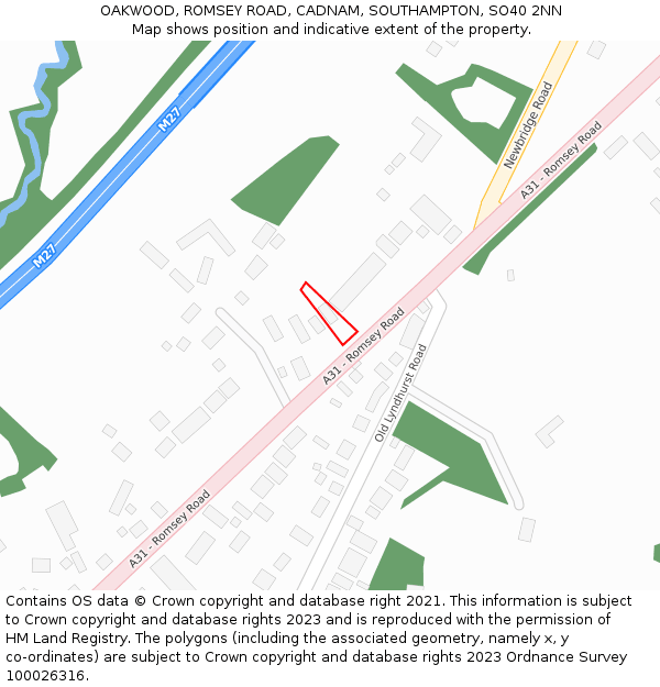 OAKWOOD, ROMSEY ROAD, CADNAM, SOUTHAMPTON, SO40 2NN: Location map and indicative extent of plot