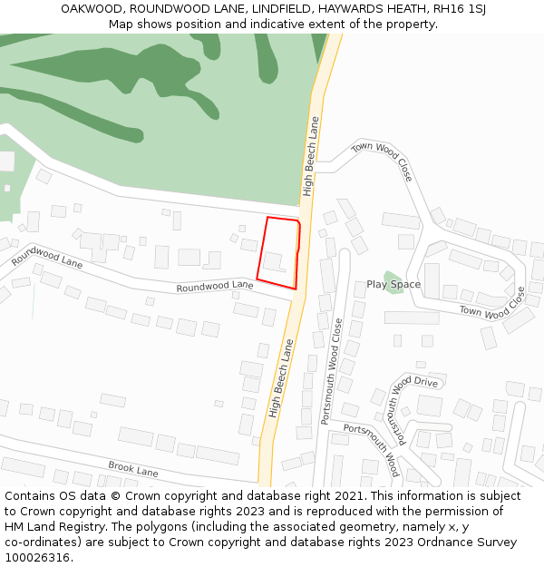 OAKWOOD, ROUNDWOOD LANE, LINDFIELD, HAYWARDS HEATH, RH16 1SJ: Location map and indicative extent of plot