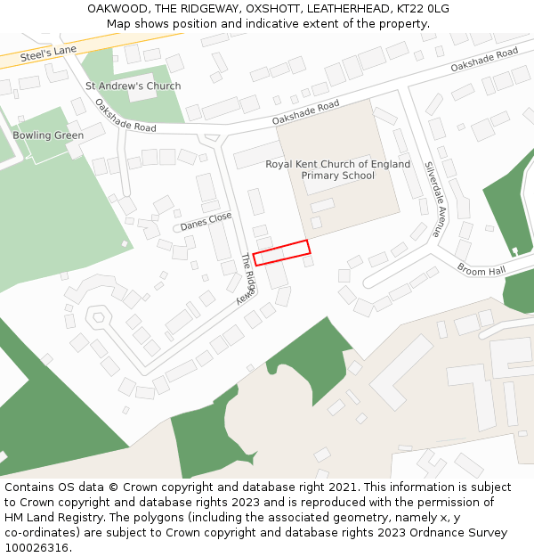 OAKWOOD, THE RIDGEWAY, OXSHOTT, LEATHERHEAD, KT22 0LG: Location map and indicative extent of plot