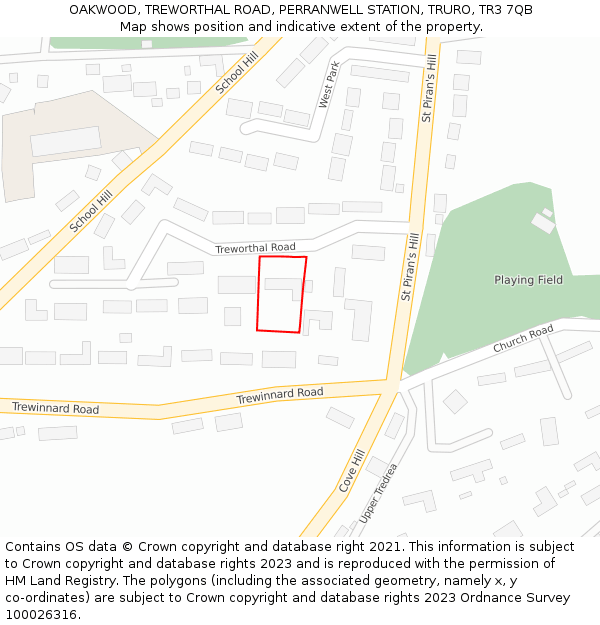 OAKWOOD, TREWORTHAL ROAD, PERRANWELL STATION, TRURO, TR3 7QB: Location map and indicative extent of plot