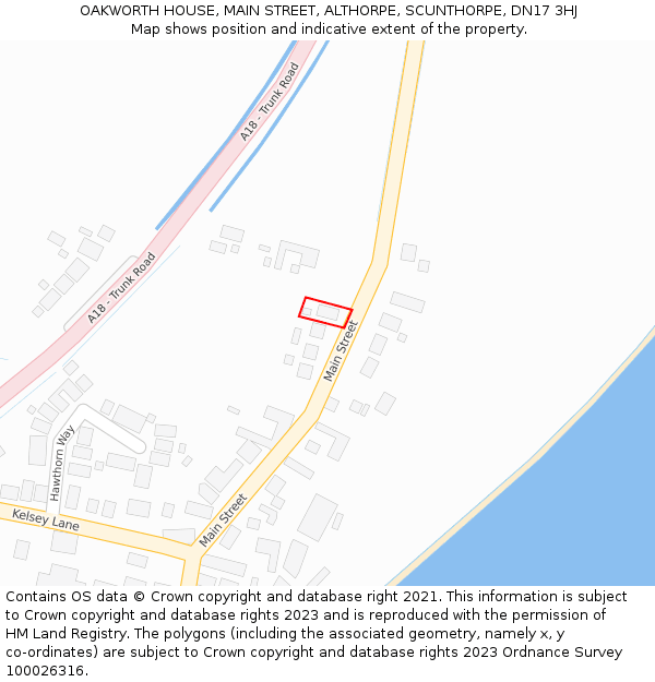 OAKWORTH HOUSE, MAIN STREET, ALTHORPE, SCUNTHORPE, DN17 3HJ: Location map and indicative extent of plot