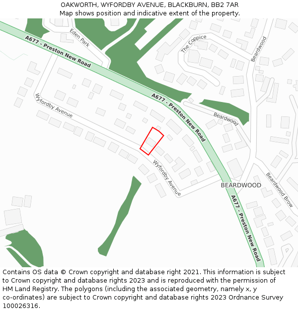 OAKWORTH, WYFORDBY AVENUE, BLACKBURN, BB2 7AR: Location map and indicative extent of plot