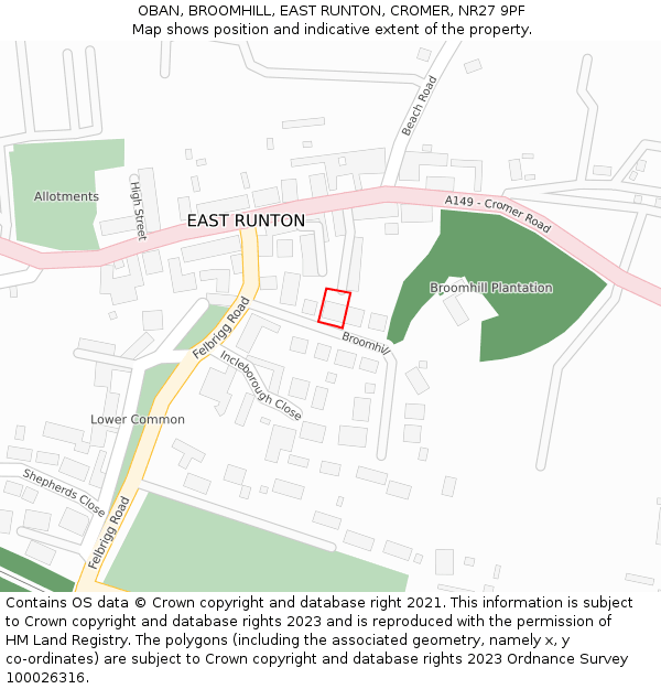 OBAN, BROOMHILL, EAST RUNTON, CROMER, NR27 9PF: Location map and indicative extent of plot