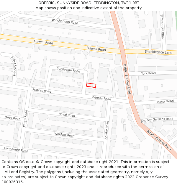 OBERRIC, SUNNYSIDE ROAD, TEDDINGTON, TW11 0RT: Location map and indicative extent of plot