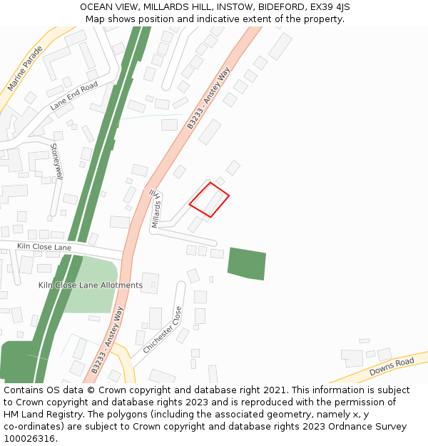 OCEAN VIEW, MILLARDS HILL, INSTOW, BIDEFORD, EX39 4JS: Location map and indicative extent of plot