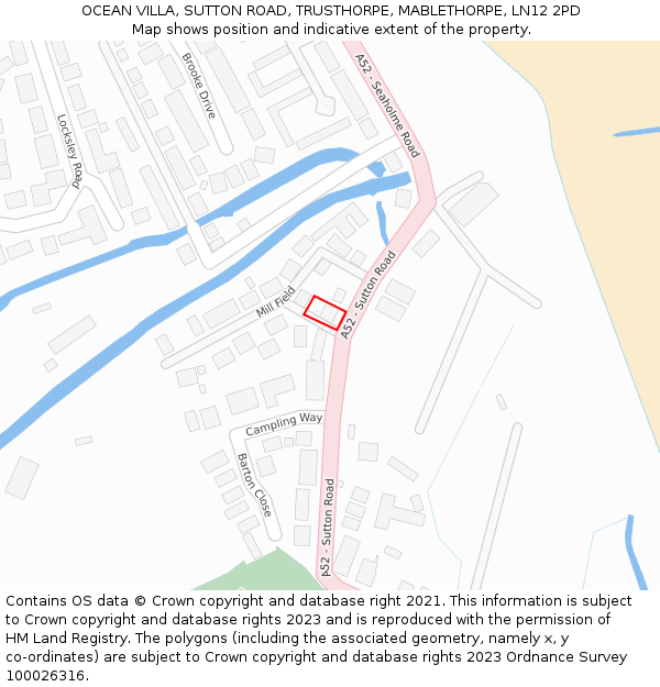 OCEAN VILLA, SUTTON ROAD, TRUSTHORPE, MABLETHORPE, LN12 2PD: Location map and indicative extent of plot