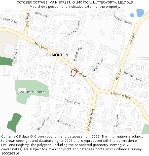 OCTOBER COTTAGE, MAIN STREET, GILMORTON, LUTTERWORTH, LE17 5LS: Location map and indicative extent of plot