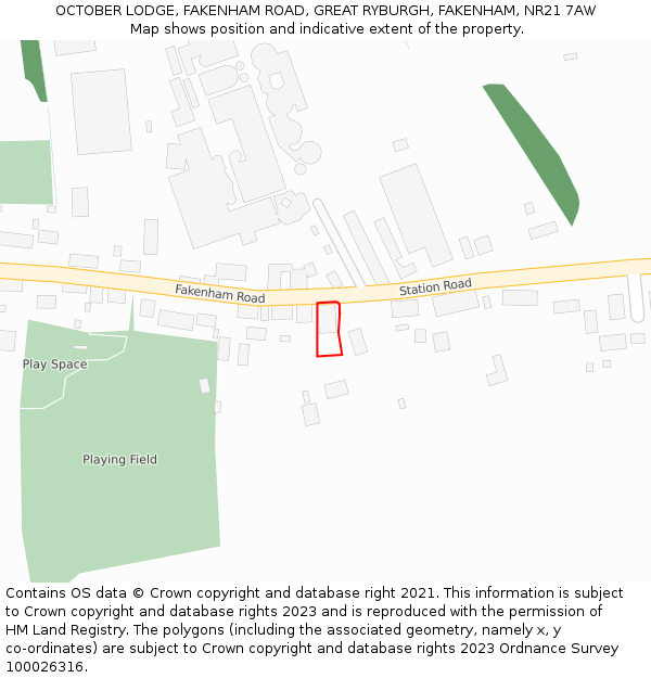 OCTOBER LODGE, FAKENHAM ROAD, GREAT RYBURGH, FAKENHAM, NR21 7AW: Location map and indicative extent of plot