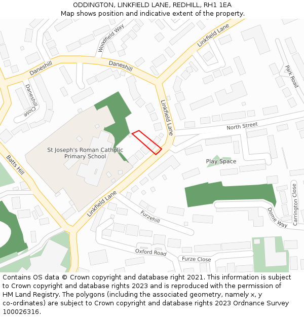 ODDINGTON, LINKFIELD LANE, REDHILL, RH1 1EA: Location map and indicative extent of plot