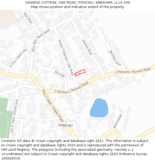 OGWENS COTTAGE, OAK ROAD, PONCIAU, WREXHAM, LL14 1HS: Location map and indicative extent of plot