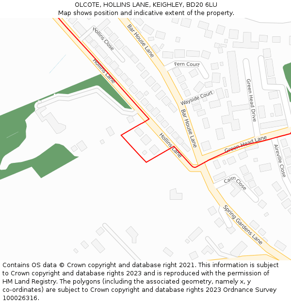 OLCOTE, HOLLINS LANE, KEIGHLEY, BD20 6LU: Location map and indicative extent of plot