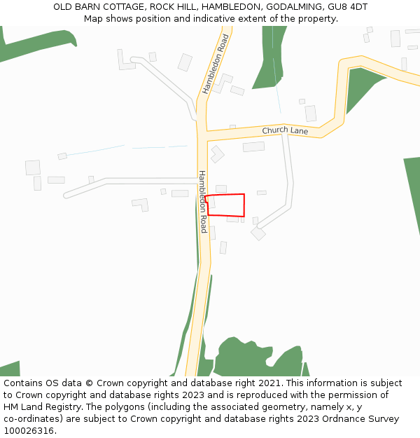 OLD BARN COTTAGE, ROCK HILL, HAMBLEDON, GODALMING, GU8 4DT: Location map and indicative extent of plot