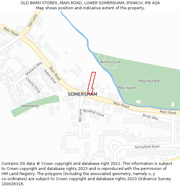 OLD BARN STORES, MAIN ROAD, LOWER SOMERSHAM, IPSWICH, IP8 4QA: Location map and indicative extent of plot